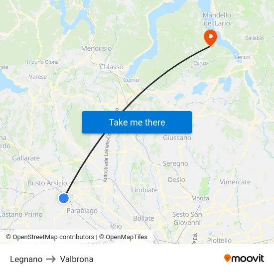 Legnano to Valbrona map