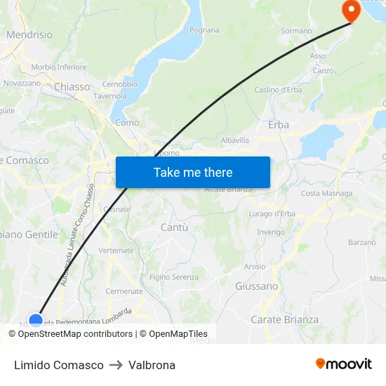 Limido Comasco to Valbrona map