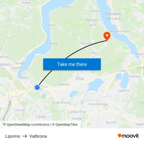 Lipomo to Valbrona map
