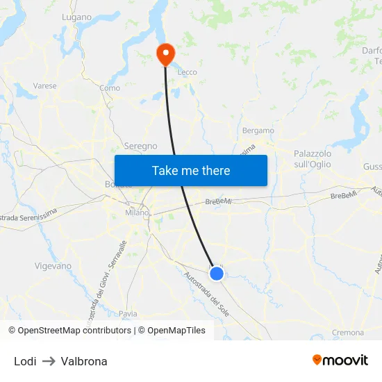 Lodi to Valbrona map