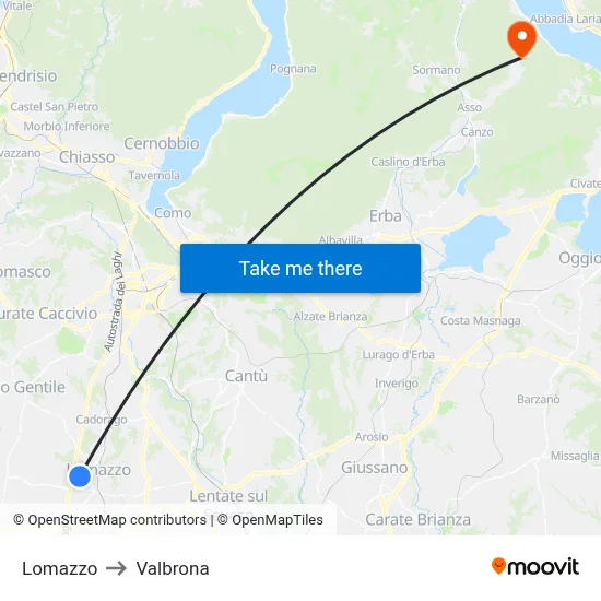 Lomazzo to Valbrona map