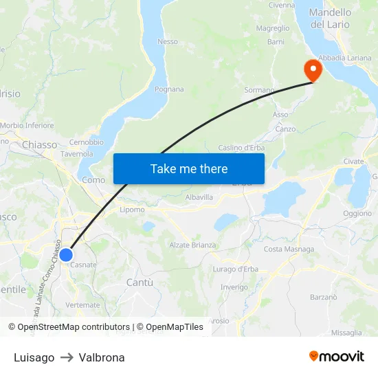 Luisago to Valbrona map