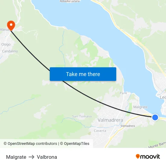 Malgrate to Valbrona map