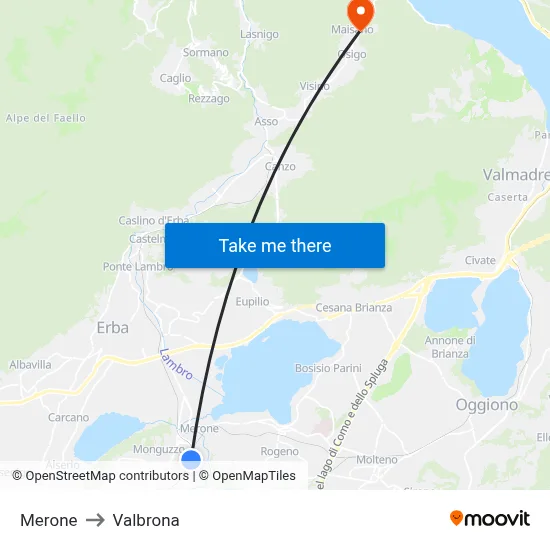 Merone to Valbrona map