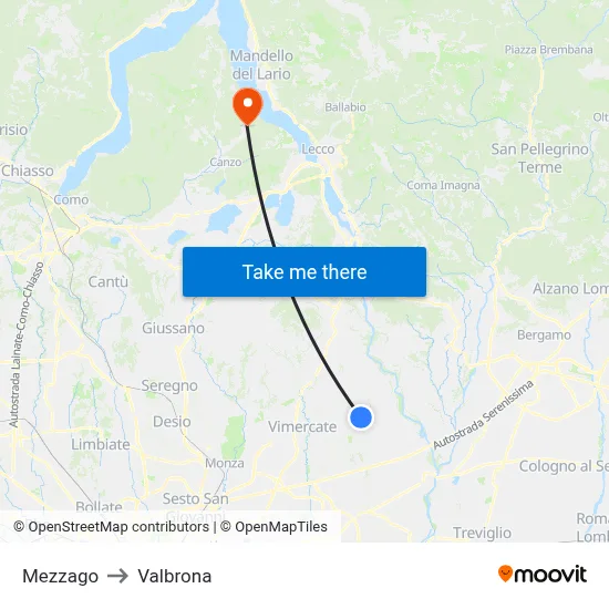 Mezzago to Valbrona map