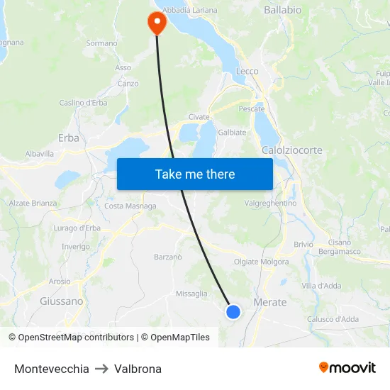 Montevecchia to Valbrona map