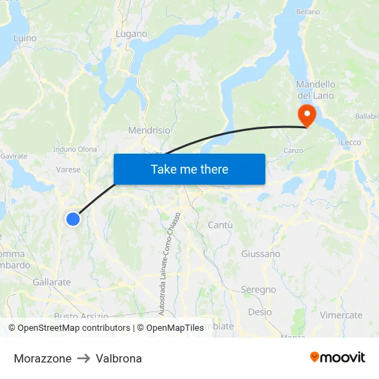 Morazzone to Valbrona map