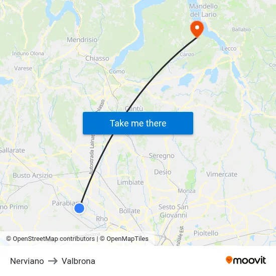 Nerviano to Valbrona map
