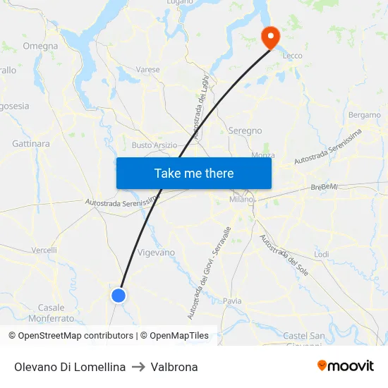 Olevano Di Lomellina to Valbrona map