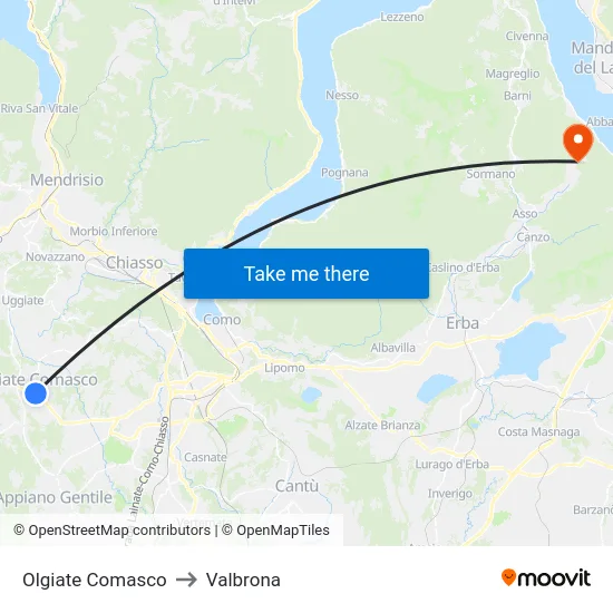 Olgiate Comasco to Valbrona map