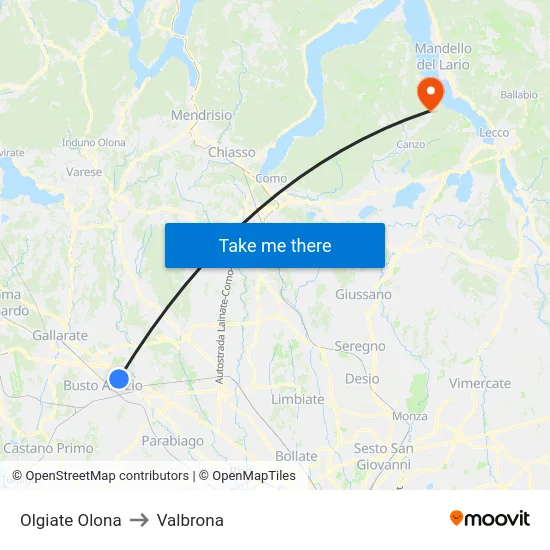 Olgiate Olona to Valbrona map