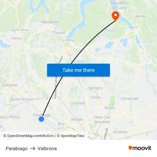 Parabiago to Valbrona map
