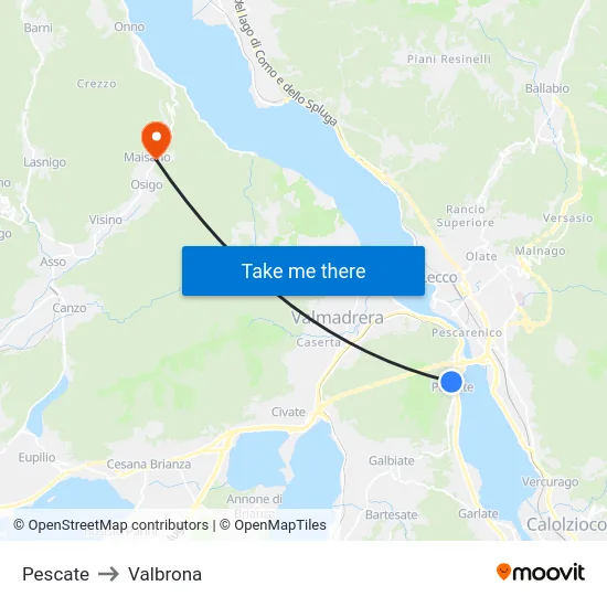 Pescate to Valbrona map