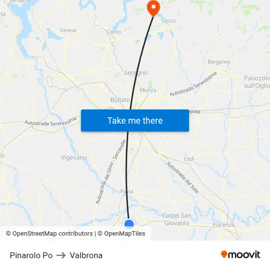 Pinarolo Po to Valbrona map