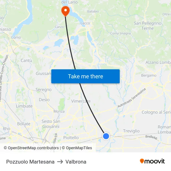 Pozzuolo Martesana to Valbrona map