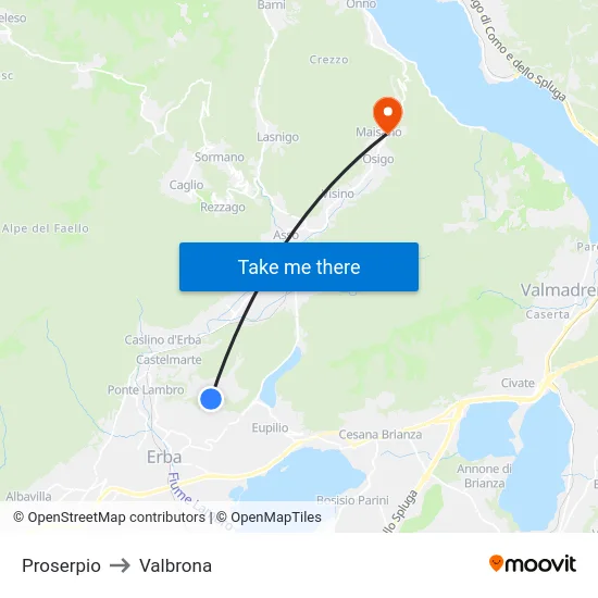 Proserpio to Valbrona map
