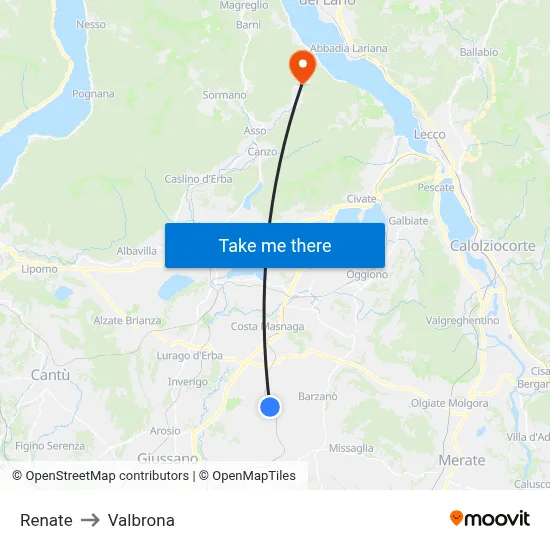 Renate to Valbrona map