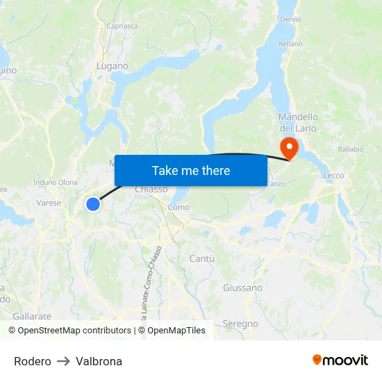 Rodero to Valbrona map