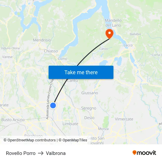 Rovello Porro to Valbrona map