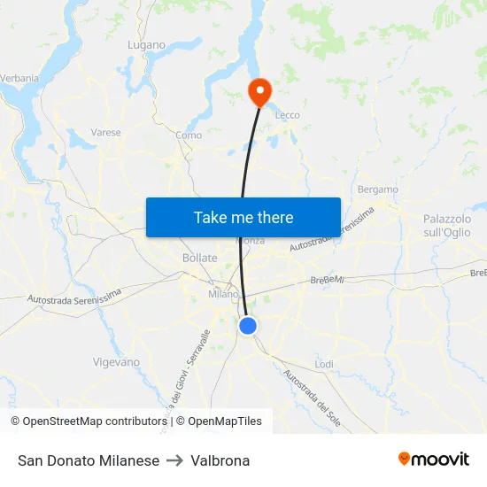San Donato Milanese to Valbrona map