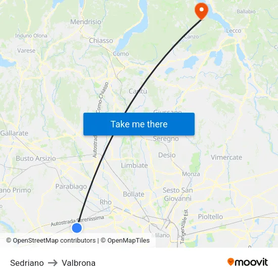 Sedriano to Valbrona map