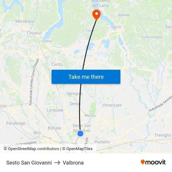Sesto San Giovanni to Valbrona map