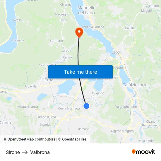 Sirone to Valbrona map