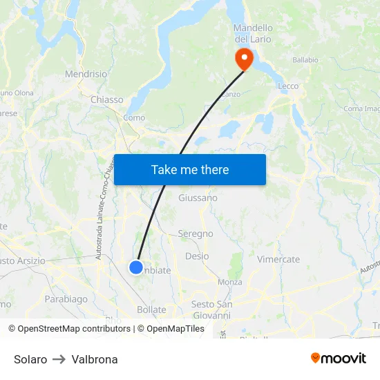 Solaro to Valbrona map