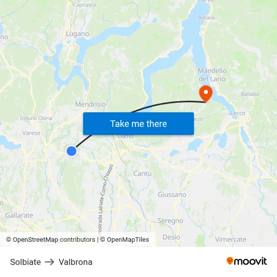 Solbiate to Valbrona map