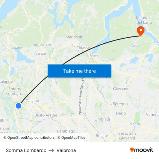 Somma Lombardo to Valbrona map