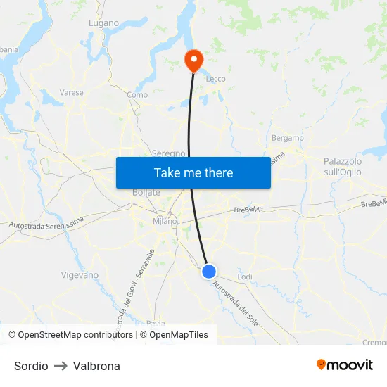 Sordio to Valbrona map