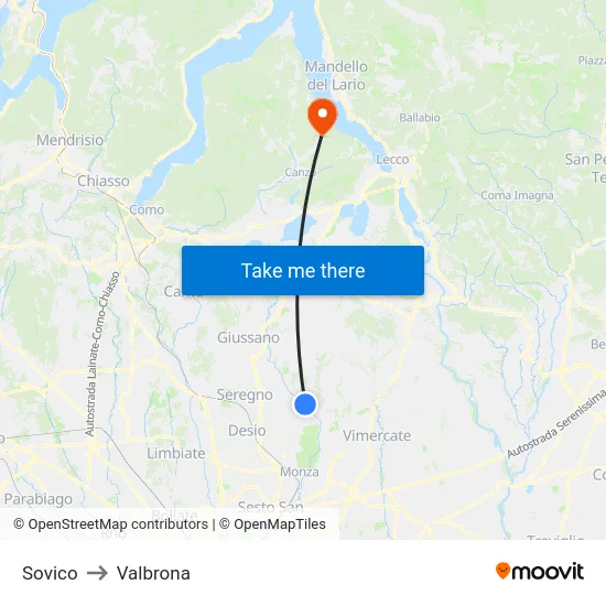 Sovico to Valbrona map