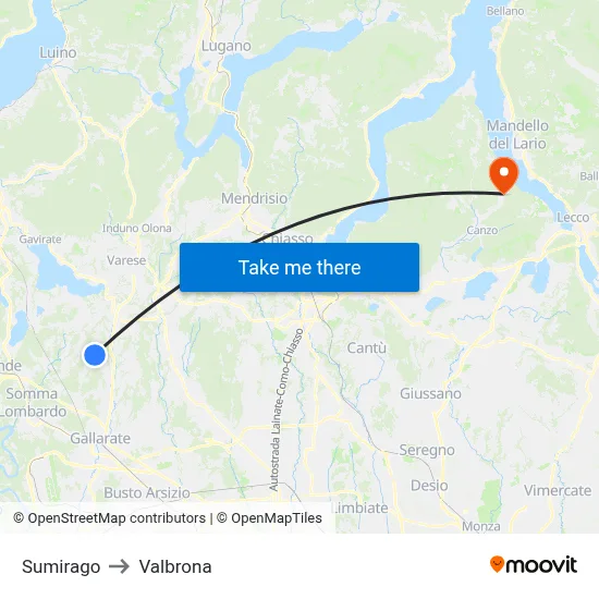 Sumirago to Valbrona map