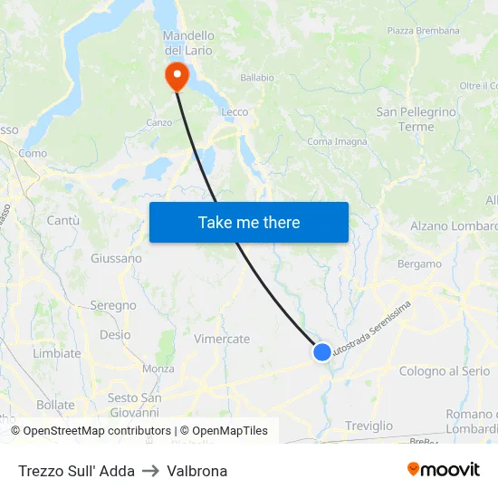 Trezzo Sull' Adda to Valbrona map