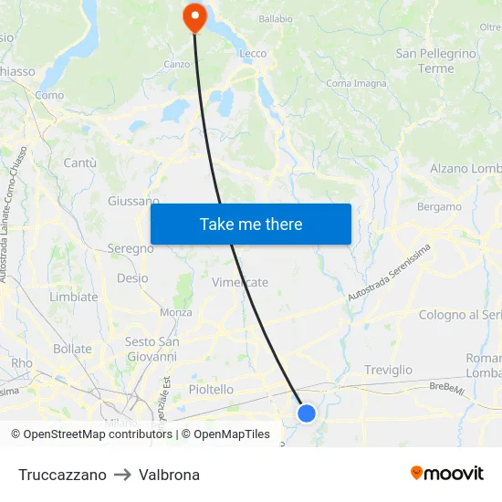 Truccazzano to Valbrona map