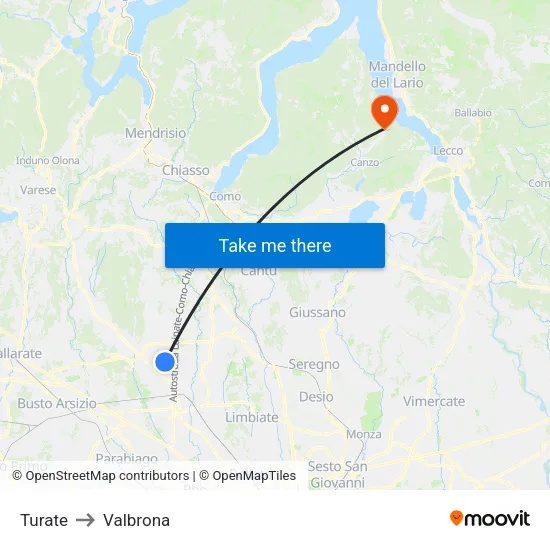 Turate to Valbrona map