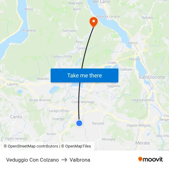 Veduggio Con Colzano to Valbrona map