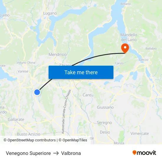 Venegono Superiore to Valbrona map