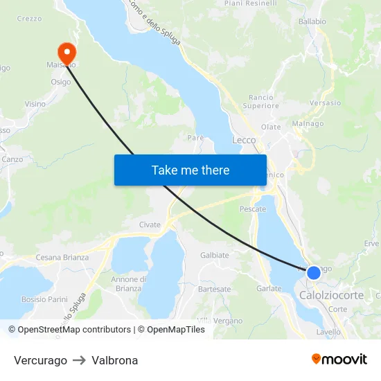Vercurago to Valbrona map