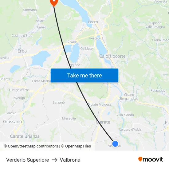 Verderio Superiore to Valbrona map