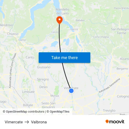 Vimercate to Valbrona map