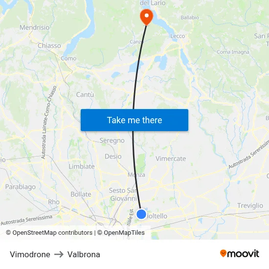 Vimodrone to Valbrona map