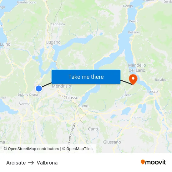 Arcisate to Valbrona map