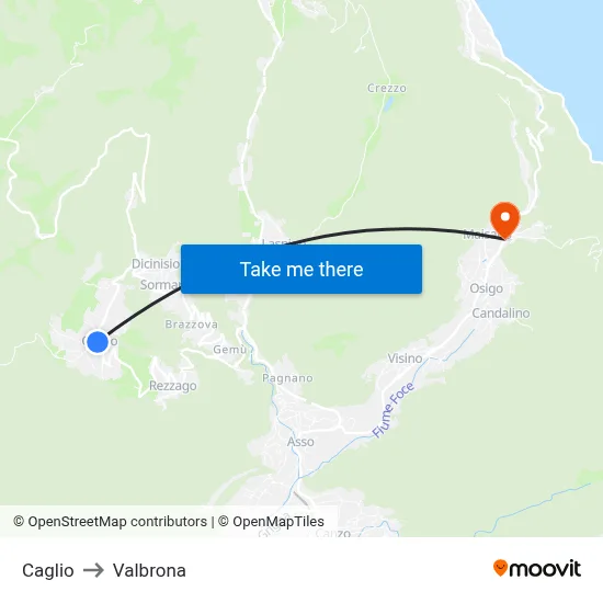 Caglio to Valbrona map
