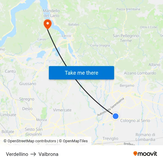 Verdellino to Valbrona map
