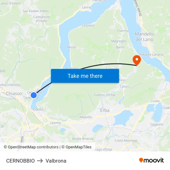 Cernobbio to Valbrona map