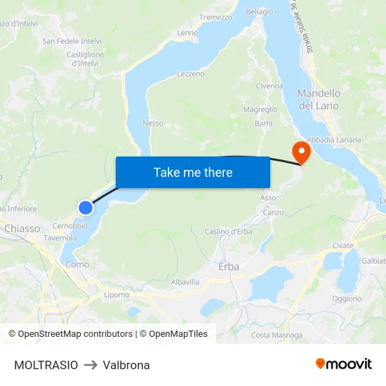 Moltrasio to Valbrona map