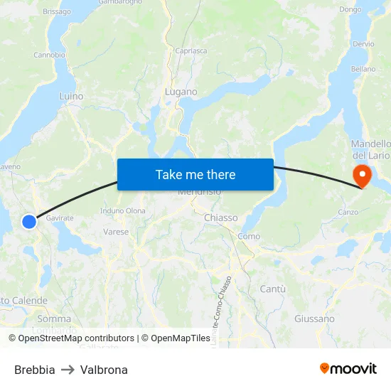 Brebbia to Valbrona map