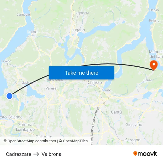 Cadrezzate to Valbrona map