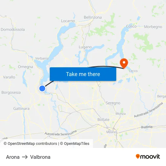 Arona to Valbrona map